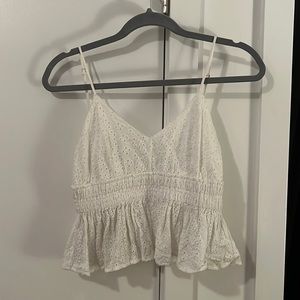 Cotton Candy LA White Texture Ruffle Spaghetti Strap Top — Size: S